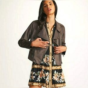 NWT Anthropologie Hutch Vegan Faux Suede Moto Jacket Size M Brown Taupe